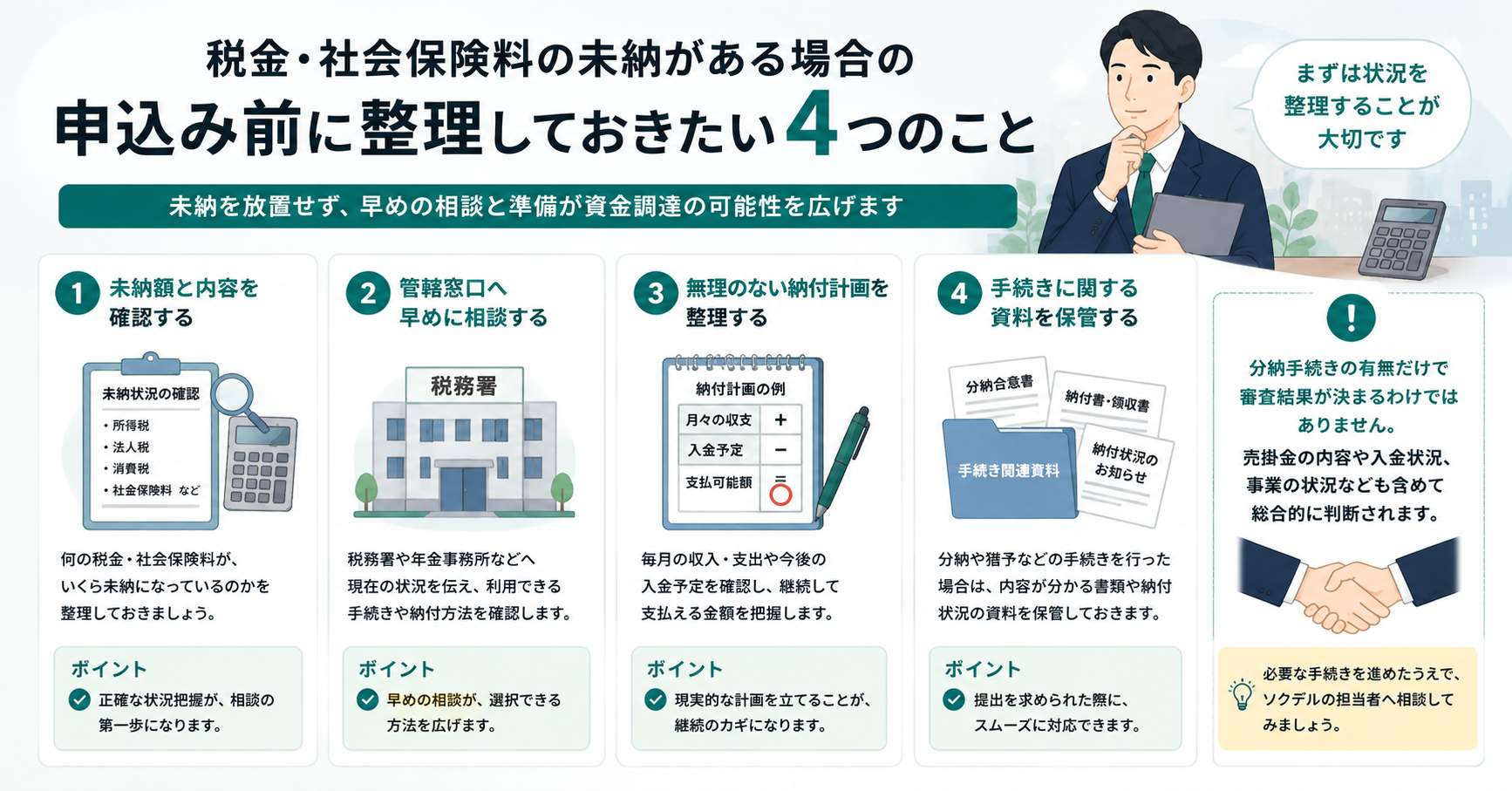 税金・社会保険料に未納がある場合に申込み前に整理しておきたい4つのこと